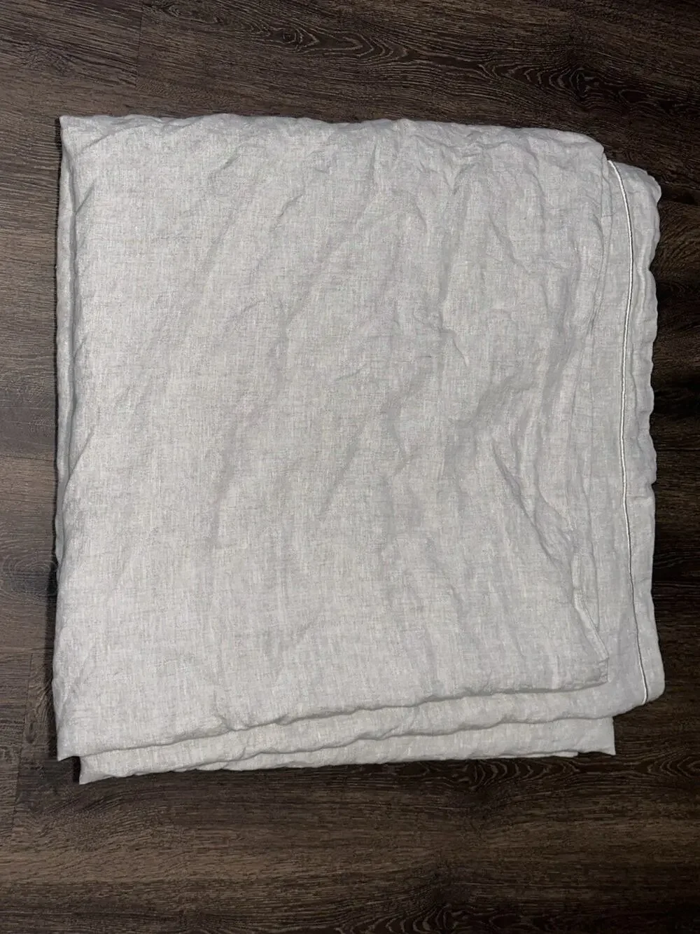 Simple & Opulence QUEEN Light Beige 100% Linen Embroidered Border Duvet Cover